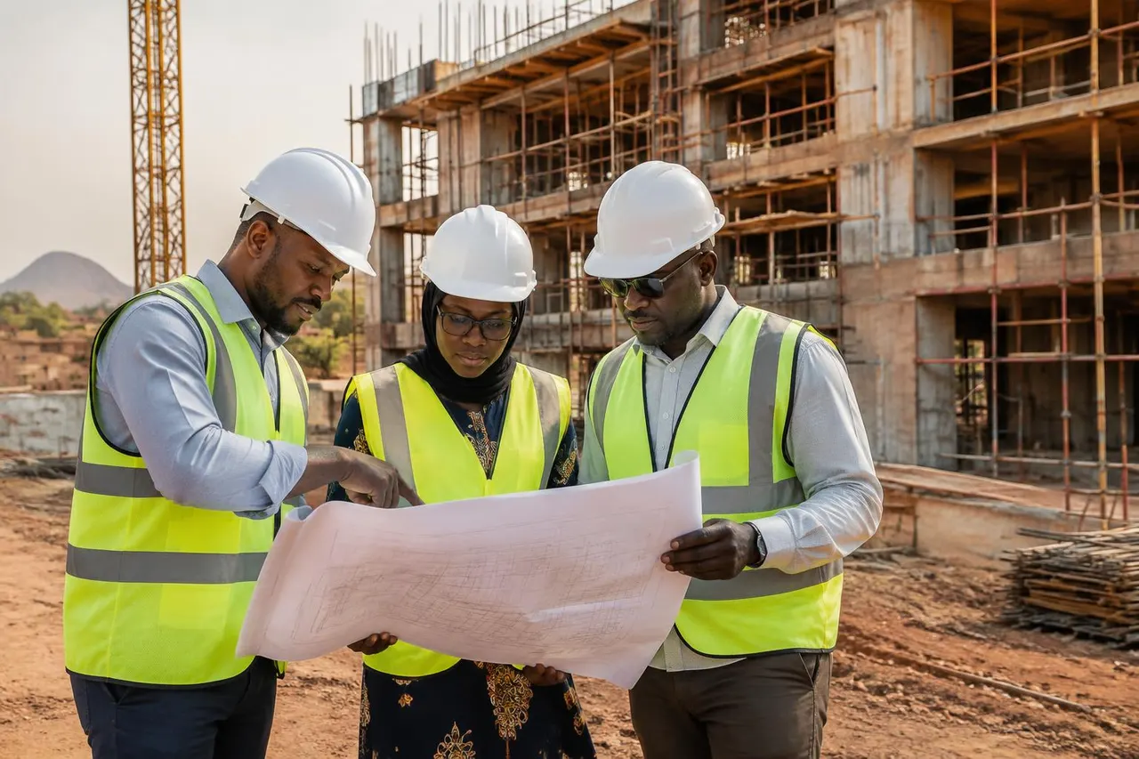 Techniciens sur un chantier de construction