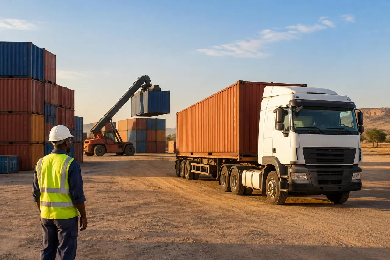 Conteneurs et camion sur une plateforme logistique